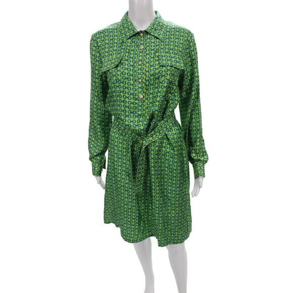 Skirtin Around Dresses & Skirts - Skirtin Around Womens Shirt Dress Green Silk Long Sleeve Button Mini Size 12